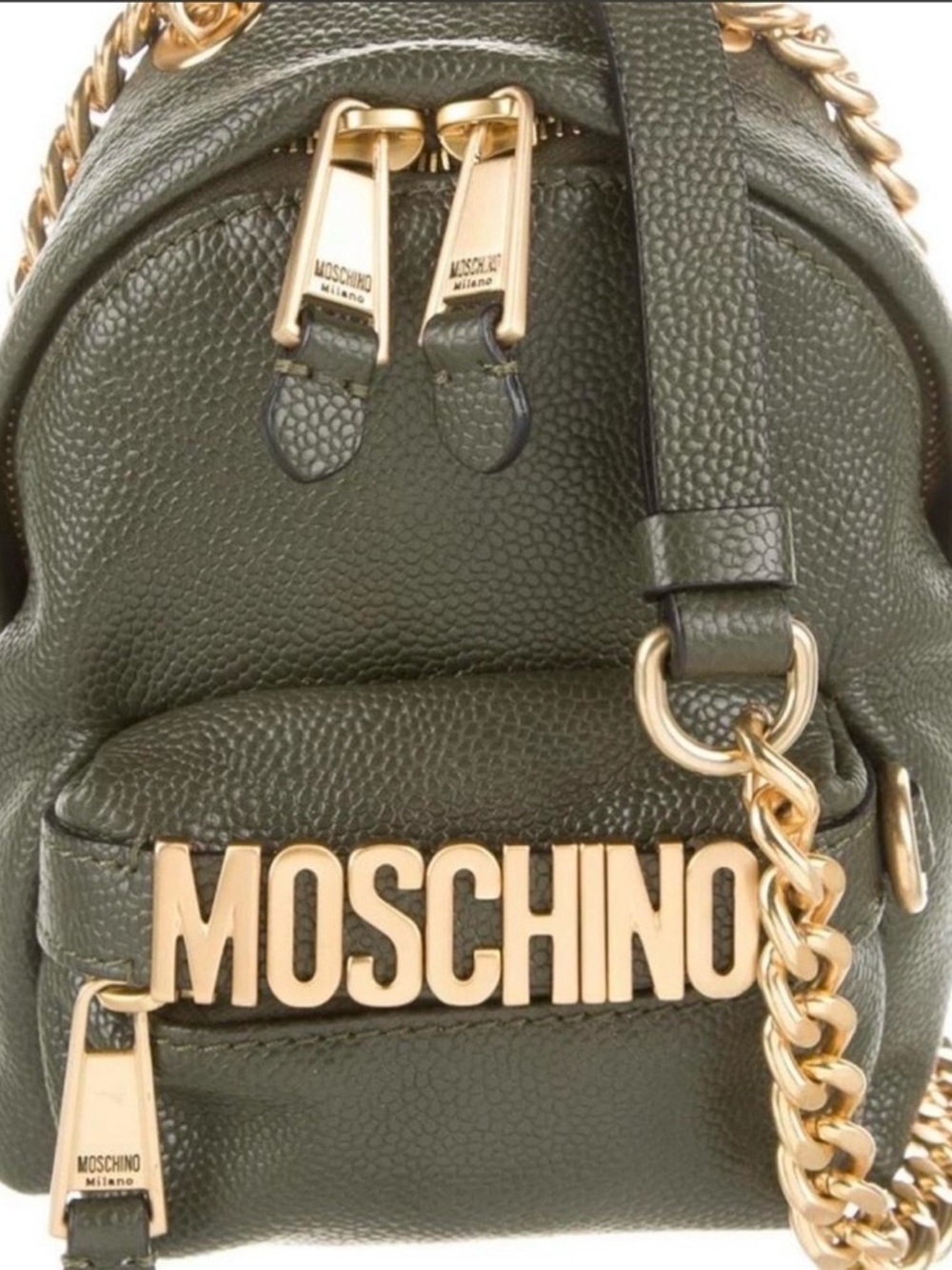 Moschino Olive Green MINI Pebbled Leather  Bag with Gold Hardware - Picture 10 of 12